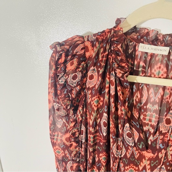 NEW Ulla Johnson Alessandra Dress Garnet Silk Southwestern Bohemian Wedding - Picture 4 of 12